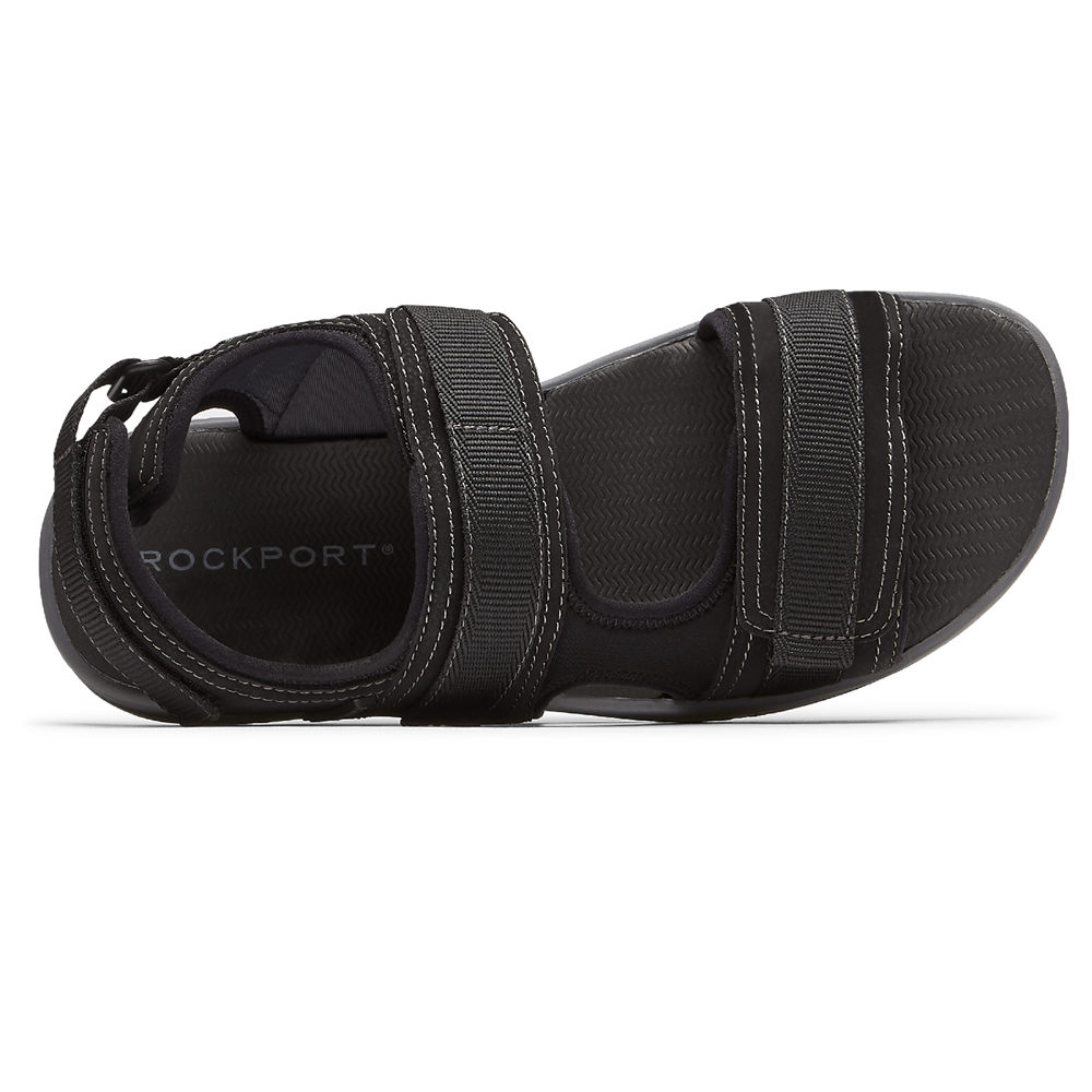 Rockport Sandals For Mens Black - Lucky Bay Sport 3 Strap - RX3154097